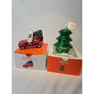 Le Creuset Orange Truck &Green Pots Tree HandBlown Glass Christmas Ornaments (2)